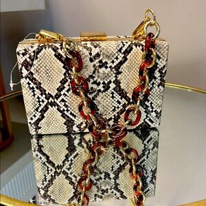 Chic Snakeskin Pattern Clutch with Gold Chain